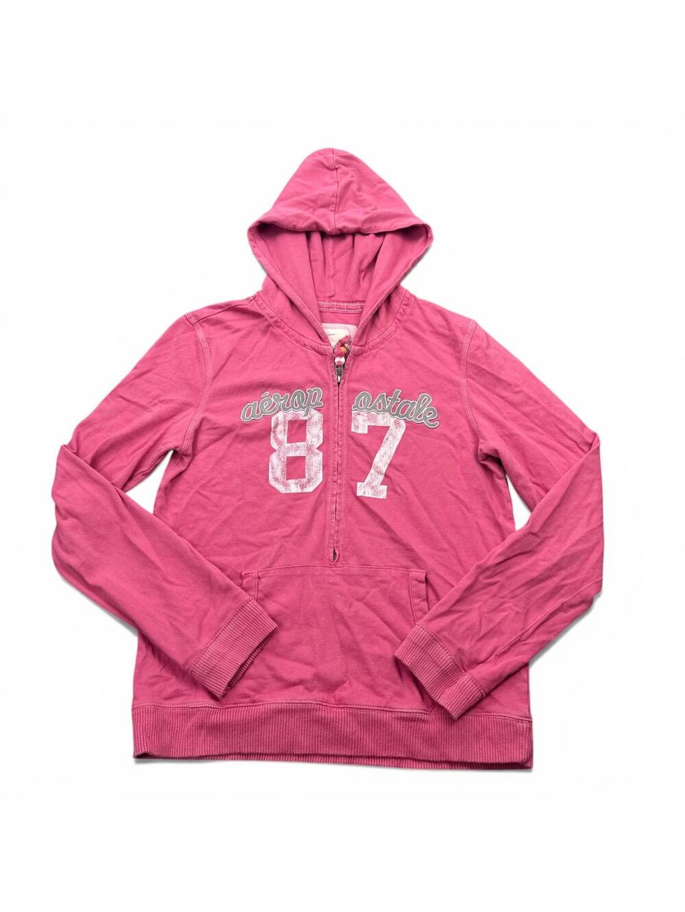 Vintage Y2K Aeropostale Aero Hoodie Womens Size Large Pink 1/2 Zip Logo